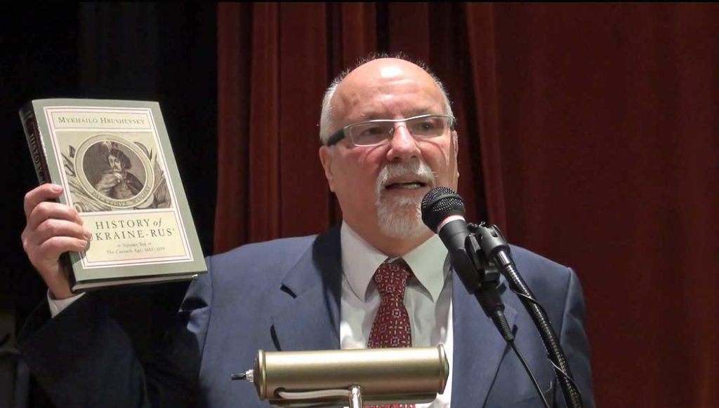 Dr. Frank E. Sysyn, holding the new Hrushevsky volume (photo credit, William Szuch)